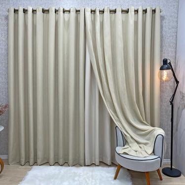 Imagem de Cortina Nuance Microfibra Gaze Linho 3,00x2,70m Sala Quarto Varão 3m - Bege