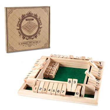 Imagem de AMEROUS Jogo de tabuleiro clássico de madeira de 4 lados com 10 dados e instruções para fechar a caixa para crianças e adultos, versão clássica de mesa e pub