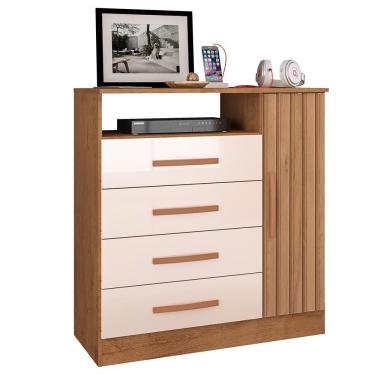 Imagem de Comoda Delta Quarto Com 4 Gavetas E 1 Porta Canelato+3d Canelato-off White