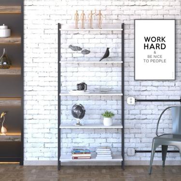 Imagem de Estante Para Livros Industrial Multiuso 5 Prateleiras 187x80cm Dynamica Yescasa Branco Chess / Preto
