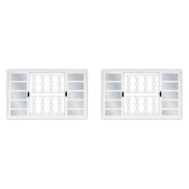 Imagem de Kit Com 2 Janelas De Aço De Correr 100x120cm 4 Folhas Com Grade Minas Sul Mgm Branco