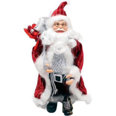 Imagem de Decoração Papai Noel Com Casaco Lampião Saco Presentes 30cm