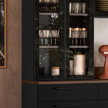 Imagem de Paneleiro Em Aço Com 2 Portas De Vidro Tipo Cristaleira 3 Portas 1 Gaveta Exclusive Preto -grafite