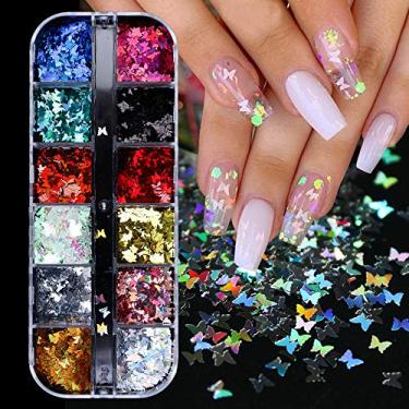 Imagem de Qdsuh Lantejoulas De Unha Com Glitter Borboleta 12 Cores - Flocos Arte 3D, Adesivos Confete Coloridos, Decalques, Design Manicure, Maquiagem, Decoração Faça Você Mesmo