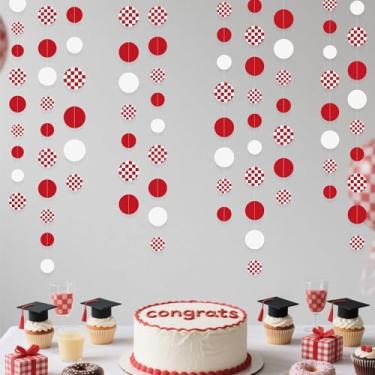 Imagem de pinkblume Decorações Para Festa Vermelhas, Círculo Xadrez Branco, Serpentina De Bolinhas Papel Pendurar, Guirlanda Aniversário, Chá Bebê, Casamento, Despedida Solteira, Natal, Carnaval, Circo, Pique