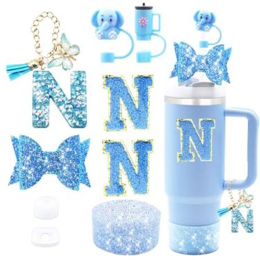 Imagem de Liangang Conjunto De 9 Acessórios Para Copos Stanley 30 Oz E 40 Oz, Incluindo 2 Capas Canudo Protetor, Rolha Antiderramamento, Pingente Alça, Com Laço, Adesivos Letras (Letra N)