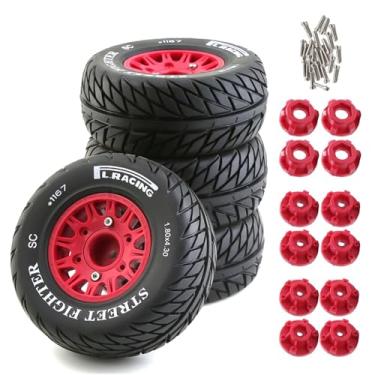 Imagem de Chanmoo Pneus E Rodas Para Caminhão De Corrida Curta 1/10 Rc Com 12 Mm, 14 17 Mm Hexagonais, 113 Borracha 1/8 Escala Ou Carro Estrada Hsp Sonic 94102 Gt Ptg-2 Tamiya Tt02 Racing 4 Peças (Vermelho B)