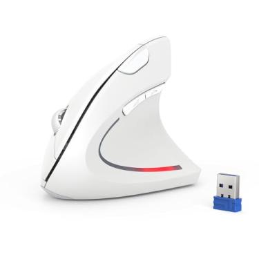 Imagem de Mouse ergonômico TECKNET, mouse vertical sem fio 4800 DPI com 5 níveis de DPI ajustáveis, 6 botões, mouse óptico de túnel carpo de 2,4 GHz para laptop, desktop, PC, MacBook - branco