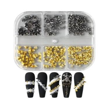 Imagem de Pregos De Unha Punk Dourados E Pretos, Mini Cones De Metal 3D, Tachas 