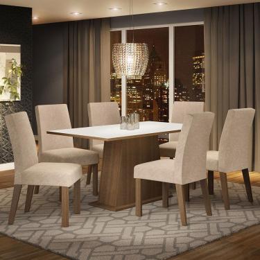 Imagem de Conjunto Sala de Jantar Madesa Luciana Mesa Tampo de Madeira com 6 Cadeiras - Rustic/Branco/Imperial