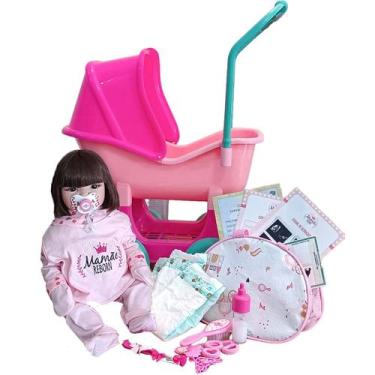 Imagem de Bebê Reborn Silicone Enxoval 28 Itens Boneca Carrinho Berço - Mamãe Re