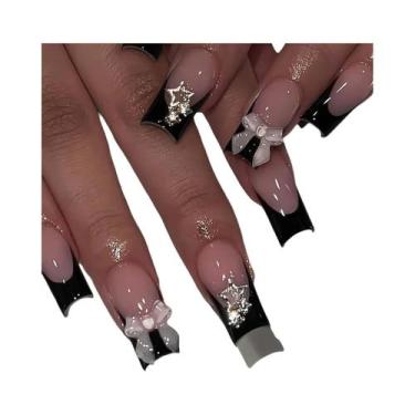 Imagem de Adesivos Pretos Para Unhas Francesas, 24 Peças, Glitter, Estrelas Do A