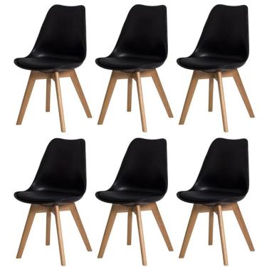 Imagem de Kit 6 Cadeiras Eames Eiffel Wood Leda Saarinen Design Para Mesa De Jantar Sala Cozinha Escrivaninha - Preto Preto