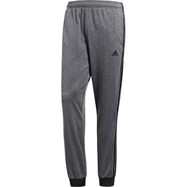 Imagem de Calça masculina Adidas Athletics Essential Tricot com 3 listras afuniladas, Calça atlética Essential Tricot 3 listras afuniladas, Cinza escuro/preto, X-Large