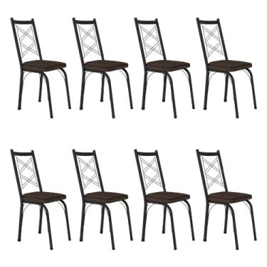 Imagem de Kit 8 Cadeiras de Cozinha Delaware Estampado Imbuia Pés de Ferro Preto - Pallazio
