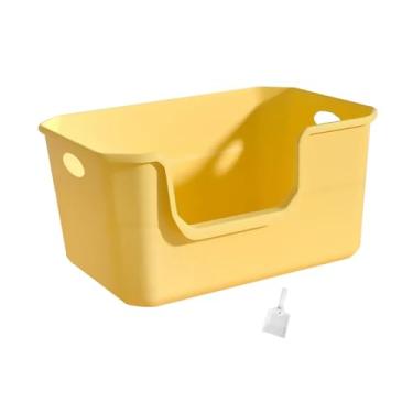 Imagem de Baoblaze Caixa de areia para animais de estimação aberta, vaso sanitário para gatos, comadre para gatos, vaso sanitário para gatinhos, bandeja de areia para, amarelo