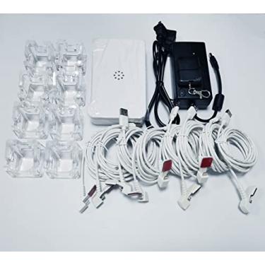 Imagem de 8 portas USB centralizadas para celular, suporte antifurto para exibição de alarme, alarme no local, base acrílica, plugue americano (para interface tipo C)