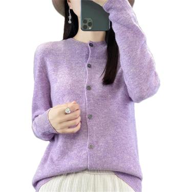 Imagem de Cardigan De Lã Merino Sólida Para Mulheres Com Decote O Jaqueta Quente Sólida Casual De Malha, Purple, S