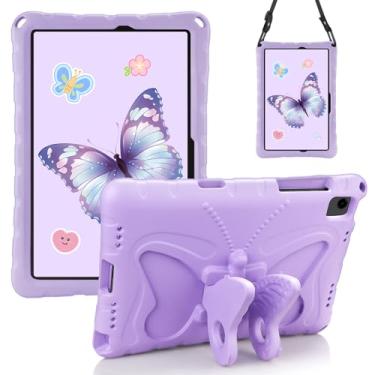 Imagem de XNMOA Capa para Samsung Galaxy Tab A9 Plus, para crianças e meninas, Galaxy Tab, capa borboleta roxa com suporte de borboleta de 90 graus, alça de ombro à prova de choque para tablet Samsung A9 Plus