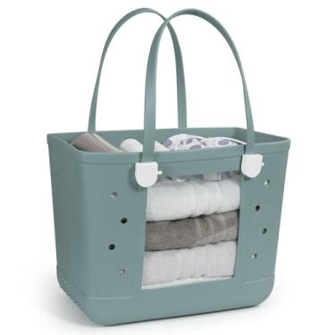 Imagem de CLLTIV Bolsa de praia de borracha, impermeável, bolsa de viagem, lavável, aberta para praia, esportes e piquenique, Turquesa-claro, Large