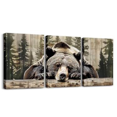 Imagem de Feelyou Arte de parede em tela de urso infantil para sala de estar quarto animal selvagem caça imagem decoração de parede meninas cabana pintura de parede pôsteres e impressões ocidental rústico casa