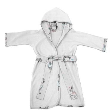 Imagem de Roupão Infantil Tecebem Com Capuz Malha Carlota Plush Atoalhado Branco