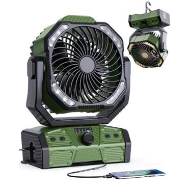 Imagem de Minlebao Ventilador de acampamento com controle remoto, ventiladores de barraca operados por bateria recarregável de 30.000 mAh com luz LED e gancho, ventilador USB-C silencioso para acampamento ao ar