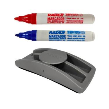 Imagem de Kit Apagador e 2 Marcadores Para Quadro Branco Azul e Vermelho - Stalo