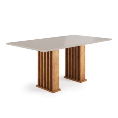 Imagem de Mesa para Sala de Jantar 1,60m Ripada Stade Madeirado/Off White Viero
