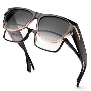 Imagem de Face Shadow Óculos de sol polarizados sobre óculos femininos com proteção UV quadrada leve, Armação M-cinza/lente cinza gradiente, Regular