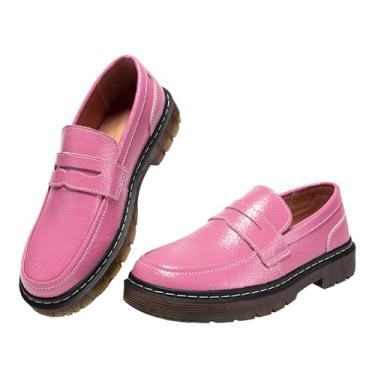 Imagem de CLAKBLRG Mocassins femininos clássicos Penny mocassins femininos modernos para dirigir mocassins femininos, Croco rosa, 40
