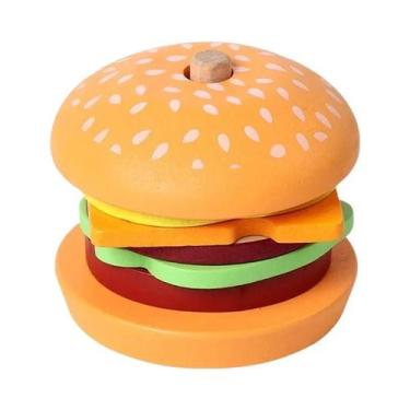 Imagem de Brinquedos De Empilhar De Madeira Para Crianças, Hamburguer E Sanduích