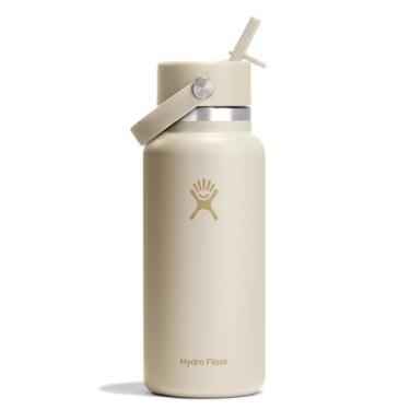 Imagem de Hydro Flask Garrafa de água - aço inoxidável isolado - tampa de canudo flexível de boca larga, não derrama, à prova de vazamento e recarregável em creme de coco de 946 ml