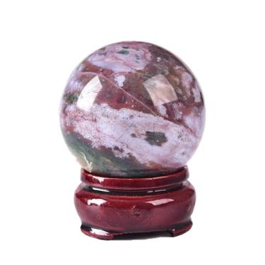 Imagem de JIC Gem Bola decorativa com esfera de cristal jaspe oceano natural com suporte de madeira bolas de meditação para bruxaria Reiki presente de cura 50-60 mm