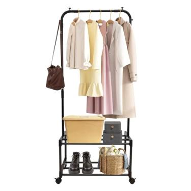 Imagem de Suporte para roupas com prateleira inferior para sapatos, prateleira móvel para pendurar no chão, armazenamento particionado, organizador de pano de enrolar sobre rodas, para pendurar sapatos de
