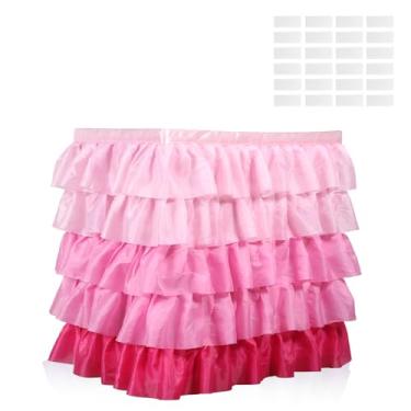 Imagem de Saia de mesa retangular para mesas retangulares de 1,8 m, resistente a amassados, multicamadas, com fecho para festa de casamento, escola, sala de aula, aniversário, banquete, chá de bebê (rosa)