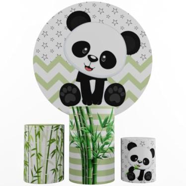 Imagem de Kit Decoração Festa, Painel Ursinhos + Trio Capas De Cilindros (Panda verde 01)