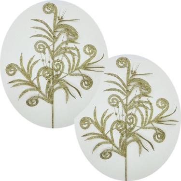Imagem de Plantas Folhas Decoração Natal Gliter Dourado 70cm Kit 8pçs - Genérico