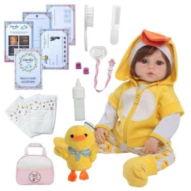 Imagem de Bebê Reborn Realista Menina Cabelo Fio a Fio Patinho + Bolsa - Cegonha