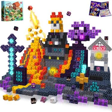 Imagem de Blocos magnéticos Winchoice Magnet 170 unidades com Light Up 3D Castle