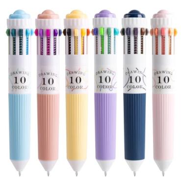 Imagem de Joyask 6 canetas multicoloridas Park, canetas esferográficas coloridas 10 em 1, 57 cores, escrita suave de ponta fina de 0,8 mm, canetas esferográficas retráteis para escritório, escola, estudantes