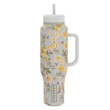 Imagem de Copo Coldest com alça e canudo - Copo isolado 100% à prova de vazamento com tampa e canudo (3 tampas) - Copos de aço inoxidável para mulheres e homens - Base compatível com porta-copos, 1,304 g