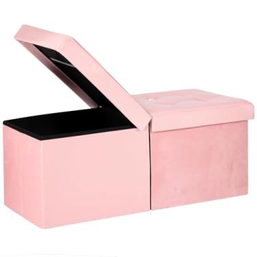 Imagem de VewePata Banco otomano de apoio para os pés com armazenamento, apoio para os pés de veludo rosa de 86 cm, banco no final da cama, assento acolchoado, baú de armazenamento, loja de cobertores para sala