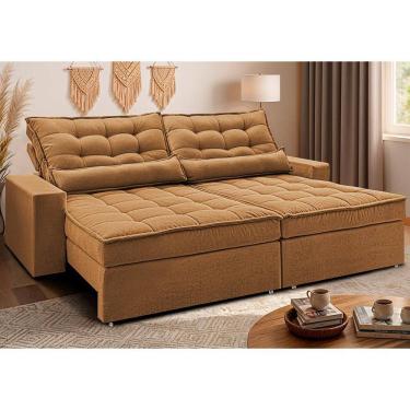 Imagem de Sofá Retrátil e Reclinável 2,52m Molas Ensacadas Belle. Boucle Cama inBox