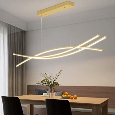 Imagem de Luminária pendente regulável de 120 cm, luminária de teto de ilha de cozinha, luminária pendente minimalista dourada 3000K/4500K/6000K, 3 cores para sala de estar, restaurante, sala de bilha