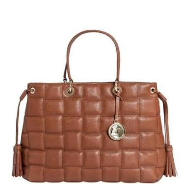 Imagem de Bolsa Tote Matelassê Marrom em Couro Legítimo com Alça Removível Leopoldine-Feminino