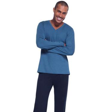 Imagem de Pijama Masculino Longo Lupo 28011-001 100% Algodão, Azul marinho, P