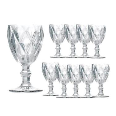 Imagem de Jogo 10 Taças de Vidro Cor Transparente Diamante Clear p/ Água Vinho C