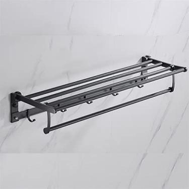 Imagem de Toalheiro de alumínio com gancho móvel suporte de chuveiro acessórios de banheiro organizador de parede dobrável cabide preto fosco prateleira de armazenamento (cor: D, tamanho: 40 cm) (D 50c)
