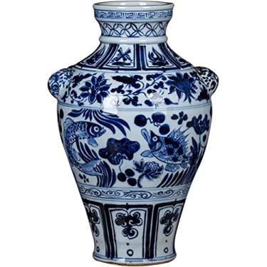 Imagem de Vaso de flores vaso de cerâmica 33,5 cm grande azul e branco vaso de flor de porcelana chinês retrô pintado à mão vasos decorativos quarto sala de estar vasos decorativos decoração de mesa